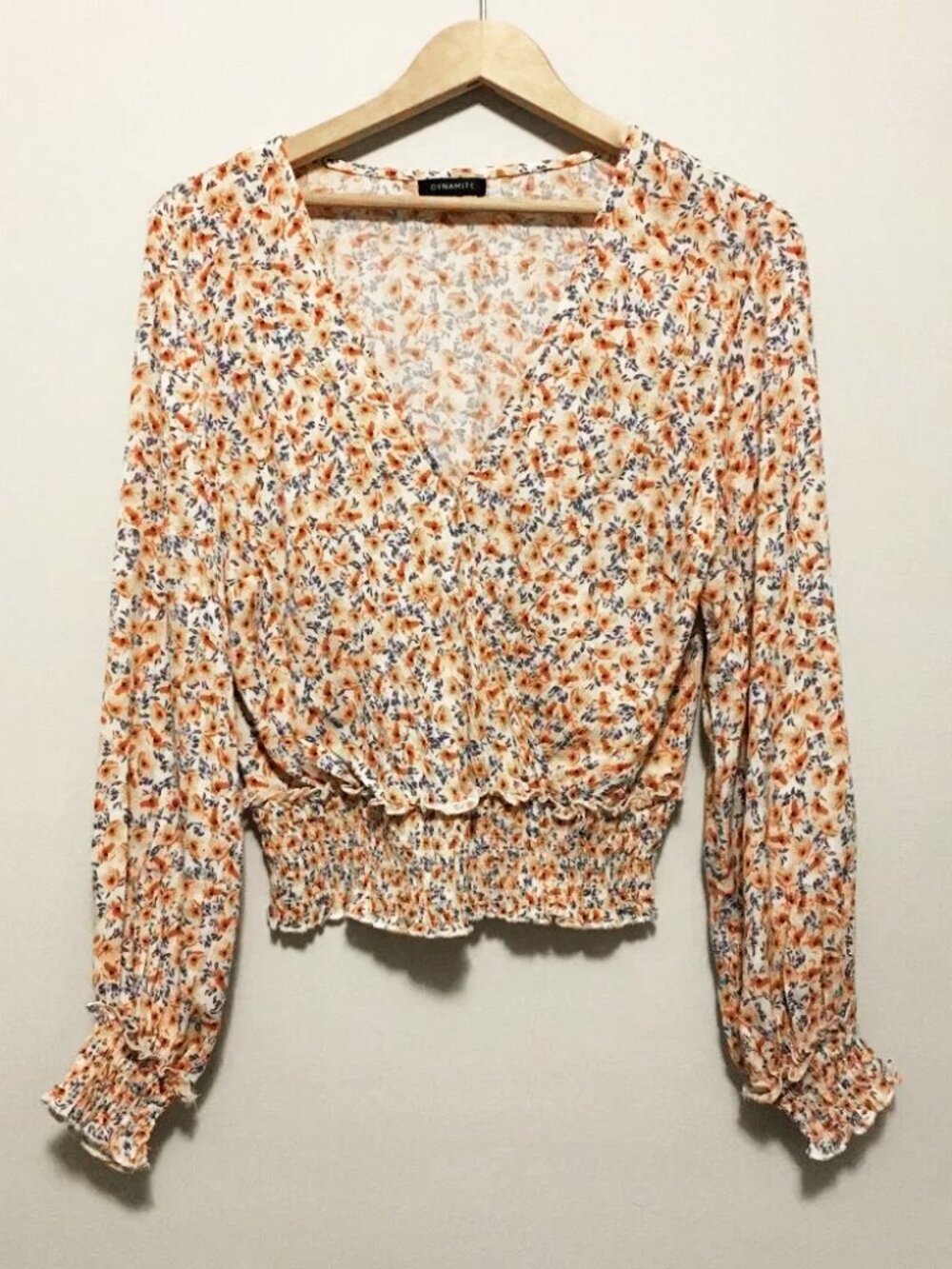 Dynamite Coquette Ditsy Floral Ruched Waist Boho Rayon Blouse - M